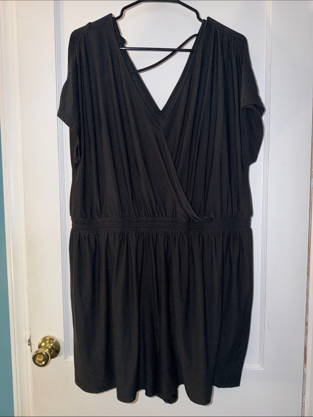 SO Black V-Neck Short Sleeve Romper with Tie Back